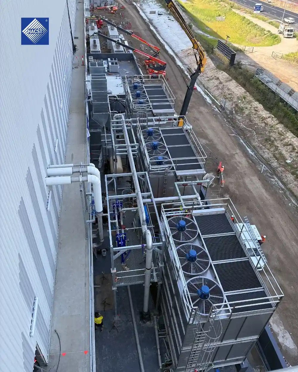 Evaporative cooling equipment installed at an industrial project site